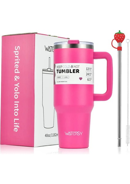 30 Oz/40 Oz Paslanmaz Çelik Termal Kupa Kol ve Saman Ofisi ile Büyük Kapasiteli Dak Ev Yalıtılmış Kahve Fincanı Hediyeler Cupcapacity: 891ML/RENK: Gül Kırmızı (Yurt Dışından)