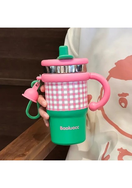 Kahve Kupası Açık Termo Su Şişesi Paslanmaz Çelik Buz Kupası Samanlı Soğuk ve Isı Vakum Şişesi Termos Kupası Kapasite: 600ML/RENK: Pembe (Yurt Dışından)