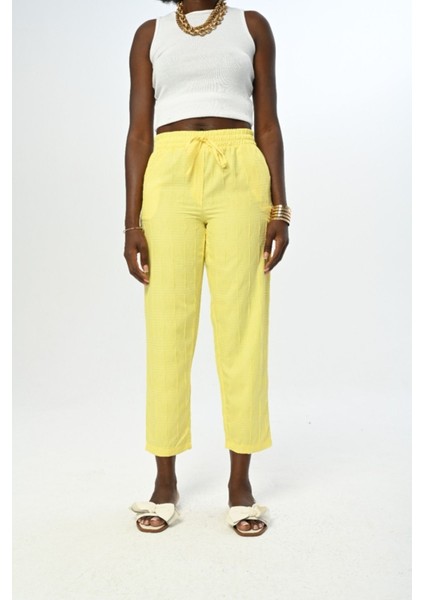 Kadın Rahat Kalıp Beli Lastikli Desenli Pantolon