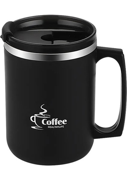 Worthbuy Çift Duvar Termal Yalıtımlı Kahve Fincanı Kupa Portatif Içme Fincanı Sap Kapasiteli Isıya Dalı Sızdıran Sızdırmaz Su Dağı: 401-500ML/RENK: Siyah (Yurt Dışından)