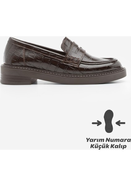 Kadın Loafer Günlük Klasik Ayakkabı Casual Makosen Fonle Kahve Croco modelleri
