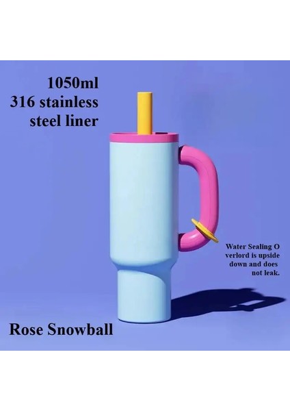 1050ML Buzlu Kahve Tumbler Araba Termos Kupası Saman Saplı Paslanmaz Çelik Şişe Büyük Kapasiteli Içecek Yazılımı Açık Su Şişesi Kapasite: 1050ML/RENK: Mavi (Yurt Dışından)