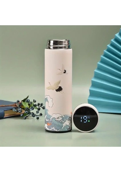 Retro Akıllı Sıcaklık Ekran Yalıtımlı Kupa, Çin Tarzı Termal Su Şişesi, Paslanmaz Çelik Su Keklik: 500ML/RENK: Mavi (Yurt Dışından)