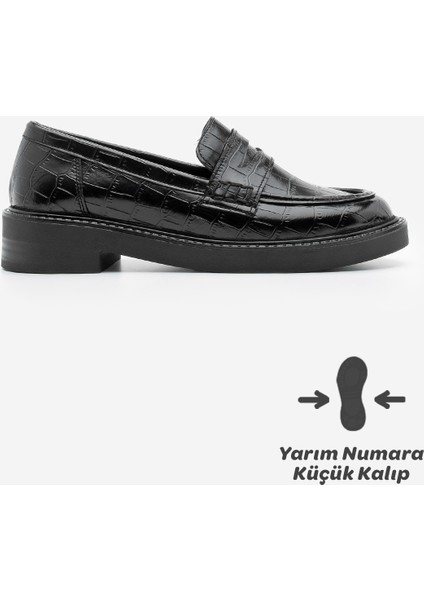 Kadın Loafer Günlük Klasik Ayakkabı Casual Makosen Fonle Siyah Croco modelleri