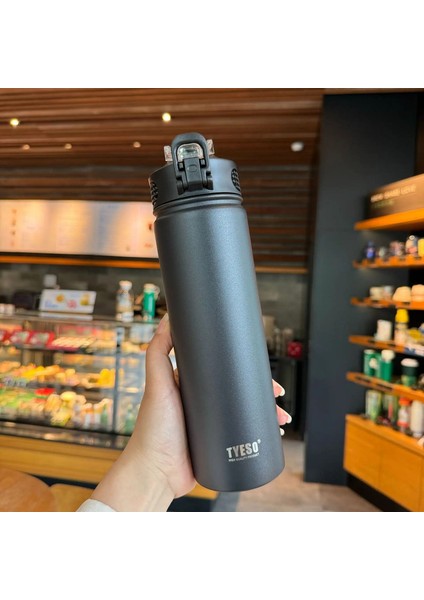 Tyeso 600/750ML Termos Şişesi Saman Paslanmaz Çelik Araç Termal Kupa Soğuk ve Sıcak Termal Kupa Kapasite: 750ML/RENK: Siyah (Yurt Dışından)