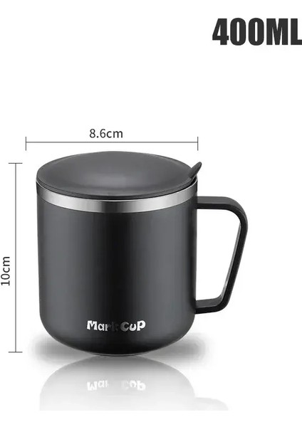 Yeni 304 Paslanmaz Çelik Kahve Kurı Taşınabilir Daklar Isı Yalıtım Anti-Fall Termos Kupa Kapak ve Kupa Kapasite: 400ML/RENK: Siyah (Yurt Dışından)