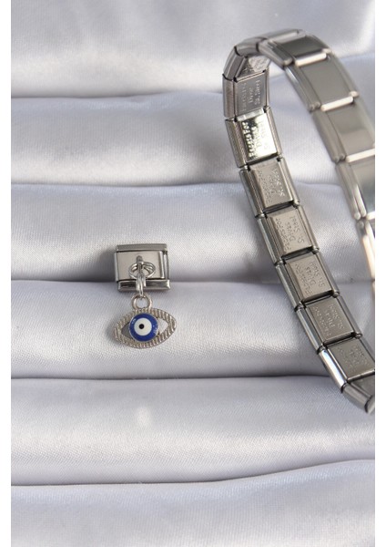 316L Çelik Gümüş Renk Sallantılı Göz Figür Nazar Boncuk Detay Nomination Charm fiyatları