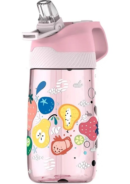 Fjbottle Çocuk Su Şişesi ile Su Şişesi 450ML Içme Şişesi Çevre Dostu Tritan Tek Dokunmatik Flip Cap Bpa Kapasite: 0.45L/RENK: Meyve (Yurt Dışından)