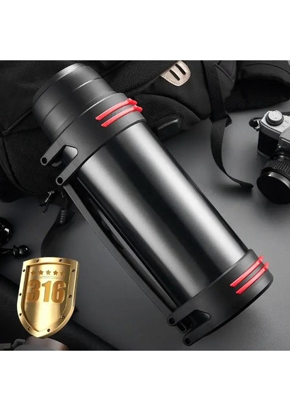 Dutrieux Ev Paslanmaz Çelik Termos Şişe Yüksek Kapasite Açık Dış Motor Dağ Tırmanma Su Şişesi Termos Cupcapacity: 1000-3000ML/RENK: 1000ML Siyah (Yurt Dışından)