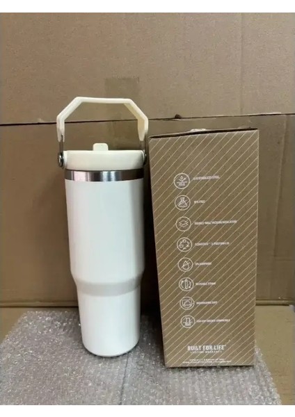 Erkekler ve Kadınlar Için 30 Oz Ağır Yalıtımlı Kupa - 304 Paslanmaz Çelik, Bir El Açık Kapak, Araba Seyahat Kupası Kapasitesi: 887ML/RENK: Beyaz (Yurt Dışından)