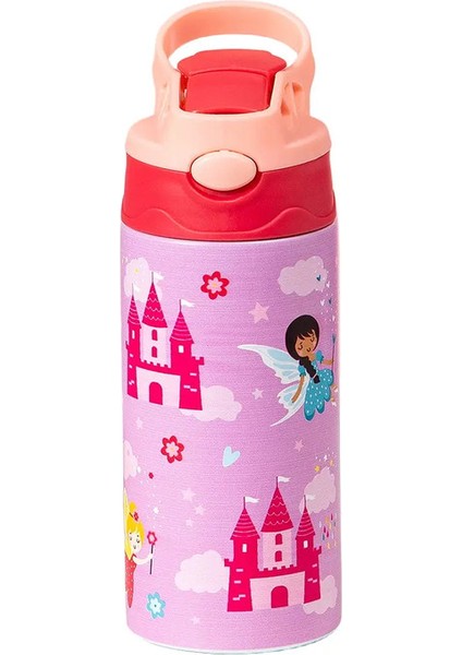 12 OZ/350ML Karikatür Desen Termos Fincan Paslanmaz Çelik Yalıtımlı Şişe Çocuklar Termos Su Isıtıcısı Dış Mekan Taşınabilir El Kabı Kapasite: 350ML/RENK: Pembe-A (Yurt Dışından)