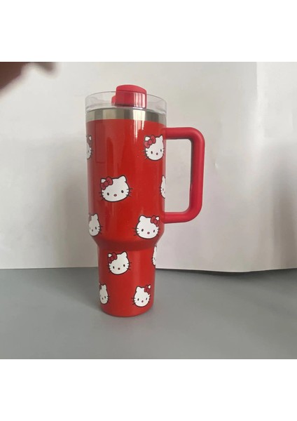 40OZ Sanrio Hello Kitty Paslanmaz Çelik Yalıtımlı Kupa Saplı Saman Kurı Büyük Kapasiteli Termos Içecekler Kok Kahve Kupa Hediye Color: B (Yurt Dışından)