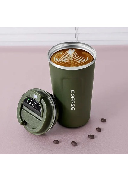 510ML Termos Şişesi Akıllı Ekran Sıcaklık Kahve Kupası 304 Paslanmaz Çelik Vakum Kupası Ofis Iş Taşınabilir Termal Kupa Kapasite: 380ML/RENK: Yeşil (Yurt Dışından)