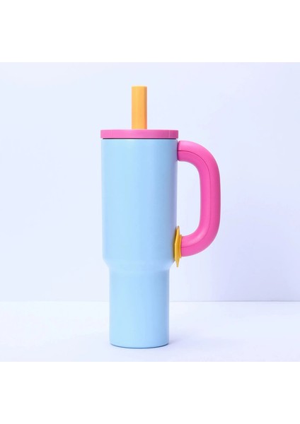 40 Oz Buzlu Kahve Tumbler Büyük Kapasiteli Araç Termos Kupası Saman Saplı Paslanmaz Çelik Şişe Dış Mekan Su Şişesi 1200MLCAPACITY: 40OZ/RENK: Mavi (Yurt Dışından)