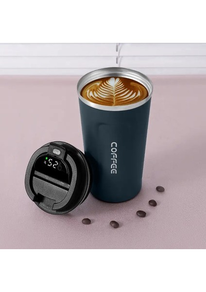 510ML Termos Şişesi Akıllı Ekran Sıcaklık Kahve Kupası 304 Paslanmaz Çelik Vakum Kupası Ofis Iş Taşınabilir Termal Kupa Kapasite: 380ML/RENK: Mavi (Yurt Dışından)