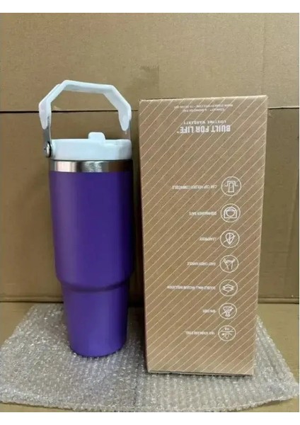 Erkekler ve Kadınlar Için 30 Oz Ağır Yalıtımlı Kupa - 304 Paslanmaz Çelik, Bir El Açık Kapak, Araba Seyahat Kupası Kapasitesi: 887ML/RENK: Mor (Yurt Dışından)