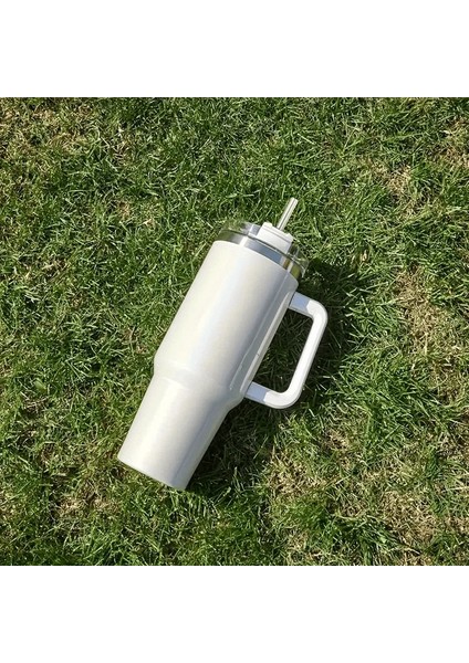 Sıcak ve Soğuk Içecekler Için Saplı ve Saman Yalıtılmış Yalıtımlı Gökkuşağı Boya Seyahat Kupası Dış Mekan Kapasitesi: 1000-1200ML/RENK: Beyaz (Yurt Dışından)