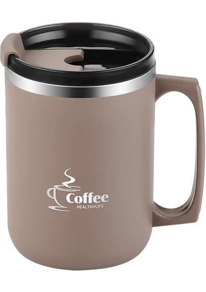 Worthbuy Çift Duvar Termal Yalıtımlı Kahve Fincanı Kupa Portatif Içme Fincanı Sap Kapasiteli Isıya Dalı Sızdıran Sızdırmaz Su Dağı: 401-500ML/RENK: Haki (Yurt Dışından)