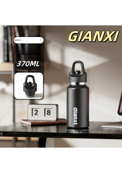 Tek Tıklama Termos Taşınabilir Paslanmaz Çelik Termal Kupa Vakum Şişeleri Soğuk ve Sıcak Spor Su Şişesi Araba Çay Kupası Kapasite: 370-700ML/RENK: Siyah 370ML (Yurt Dışından)