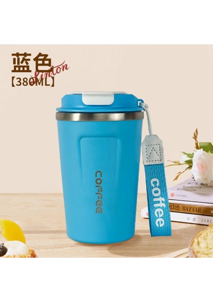 380ML Paslanmaz Çelik Kahve Yalıtımlı Kupa Çift Duvar Vakum Şişesi Sıcak Soğuk Yalıtımlı Kupa Taşınabilir Seyahat Kupa Kapasitesi: 380ML/RENK: Mavi (Yurt Dışından)