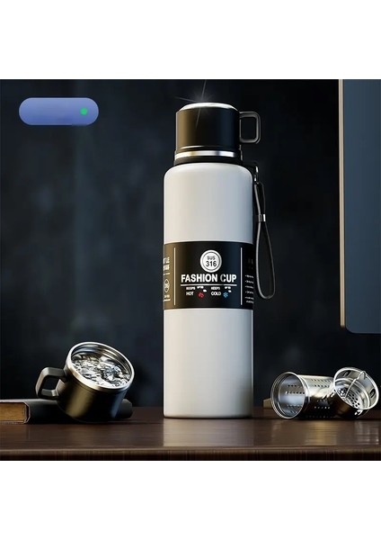 Gianxi Termos Taşınabilir Paslanmaz Çelik Termal Kupa Tumbler Vakum Şişeler Soğuk ve Sıcak ve Buz Termal Su Şişesi Araba Çay Kupası Kapasite: 600-1500ML/RENK: Beyaz 1000ML (Yurt Dışından)