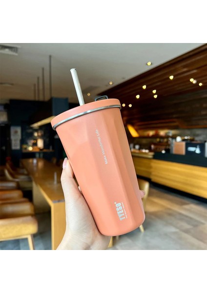 Tyeso 600ML Taşınabilir Vakum Yalıtımlı Kur Paslanmaz Çelik Kahve Kupası Buz Çubuğu Termal Araba Sippi Büyük Kapasite Saman Su Kupası Kapasite: 600ML/RENK: Turuncu (Yurt Dışından)