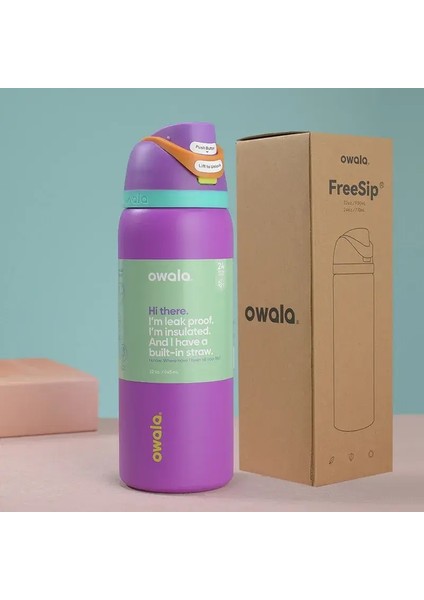 Owala Fincan Vakum Şişeleri Termozlar Su Şişesi Içecek Içecek Termo Tumbler Paslanmaz Çelik Termal Kupa Orijinal Soğuk Sıcak Kahve Kapasitesi: 32OZ (945ML)/RENK: Mor (Yurt Dışından)