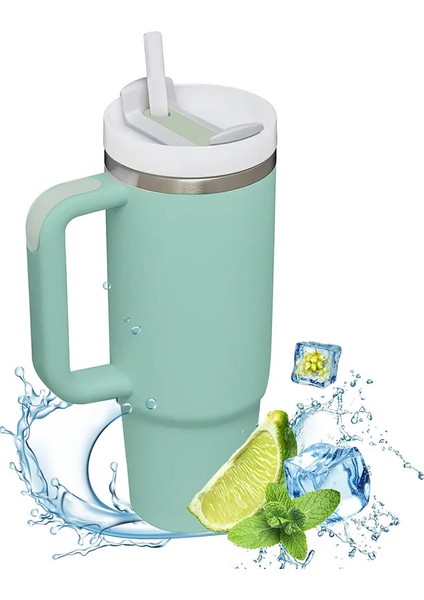 Hanlde ile Yalıtımlı Tumbler 1200ML Metal Paslanmaz Çelik Vakum Taşınabilir Saman Kupası Sıcak ve Soğuk Kahve Kapasitesi Için Büyük Termal Kupa: 1000-1500ML/RENK: Okaliptüs (Yurt Dışından)