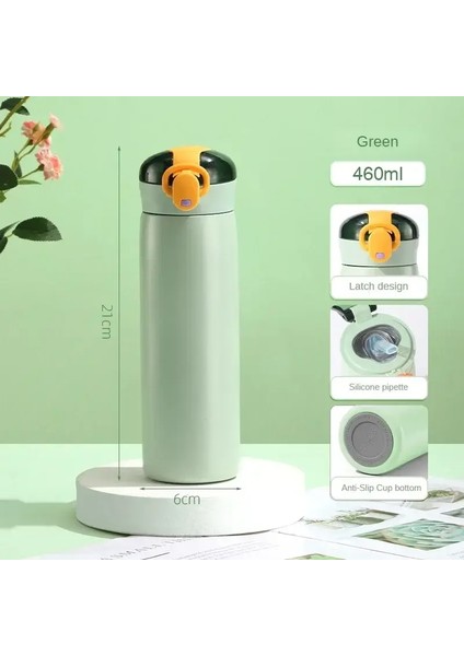 Taşınabilir Çocuk Termos Kupa Saman Paslanmaz Çelik Karikatür Vakum Şişeler Çocuklar Çocuk Sevimli Termal Su Şişesi Tumbler Termokup Kapaklığı: 460ML/RENK: Siyah (Yurt Dışından)