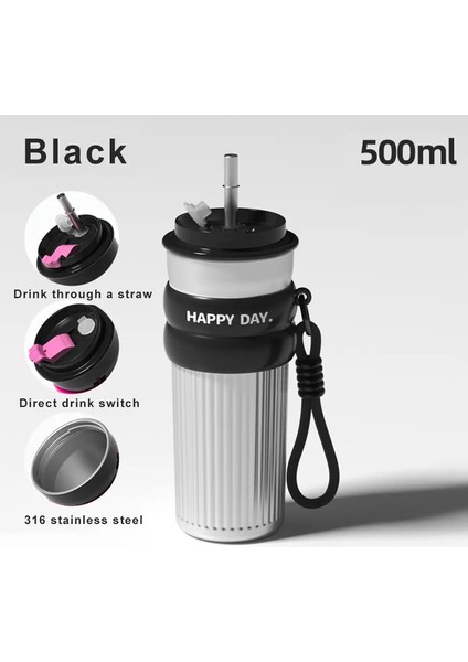 500ML Kahve Kupası Saman Paslanmaz Çelik Termos Kahve Kupa Halat Termo Şişe Kızlar Vakum Şişeleri Seyahat Mücevher Hediye Kupa: 500ML/RENK: Yeşil (Yurt Dışından)