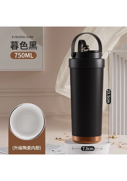 Saman ve Kadınlar Için Yüksek Değerli Büyük Kapasiteli Seramik Astar Termos Kupası, Pipetle Taşınabilir, Çift Içecek Kahve Keklik: 750ML/RENK: Açık Gri (Yurt Dışından)