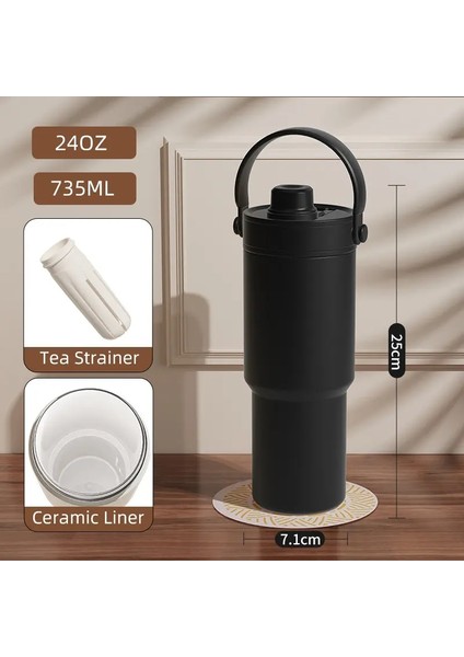 Sap Termal Kupa ile Seramik Tumbler Büyük 24 Oz Saman Taşınabilir Soğuk Kahve Termos Düz Yalıtımlı Vakum Şişesi Seyahat Bottlecapity: 735ML (24OZ)/RENK: Beyaz (Yurt Dışından)