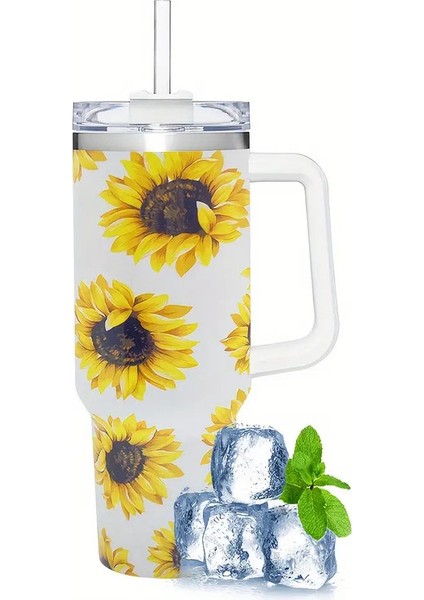 Noel Yeni Yıl Hediyesi 40OZ Taşınabilir Paslanmaz Çelik Kahve Kupası - Büyük Kapasiteli Leopar Baskı Saman Su Şişesi Kapasite: 1000-1500ML/RENK: K (Yurt Dışından)