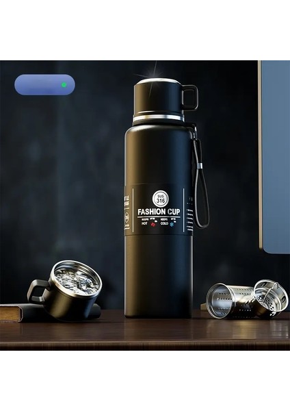 Gianxi Termos Taşınabilir Paslanmaz Çelik Termal Kupa Tumbler Vakum Şişeler Soğuk ve Sıcak ve Buz Termal Su Şişesi Araba Çay Kupası Kapasite: 600-1500ML/RENK: Siyah 1500ML (Yurt Dışından)