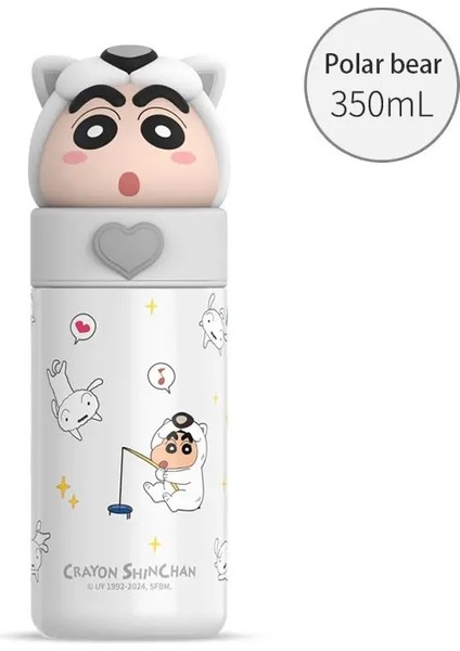 350ML Sanrio Paslanmaz Çelik Karikatür Termos Shin-Chan Dollcup Cosplay Çocuk Vakum Şişesi Su Şişesi Hediye Kupası Çocuklar Için Kapasite: 350ML/RENK: Beyaz Kutup Ayısı (Yurt Dışından)