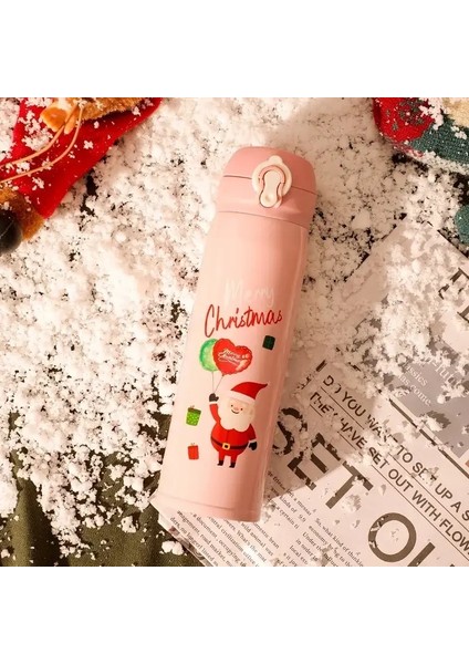 500ML Paslanmaz Çelik Noel Termos Kupası Elk Santa Vakum Su Şişesi Termos Kupası Kapaklı Noel Hediyesi Friendcapacity: 500ML/RENK: Pembe-Santa-Claus (Yurt Dışından)
