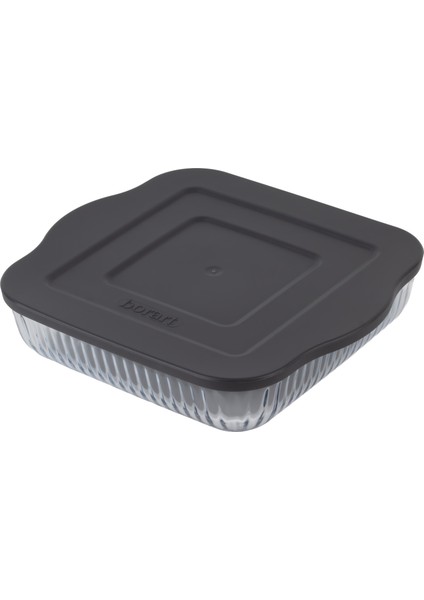 Antrasit Plastik Kapaklı Optik Desenli Küçük Kare Cam Tepsi