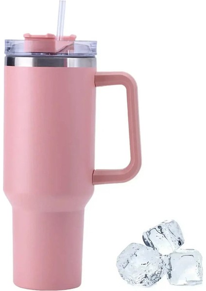 40OZ Termos Kahve Kupa Saplı Pasalı Paslanmaz Çelik Kahve Termos Kupası Araba Vakum Şenlikleri Taşınabilir Kafe Yalıtılmış Tumbler Kapasitesi: 1200ML/RENK: Pembe (Yurt Dışından)