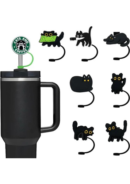 1/2/8pcs Saman Kapağı Tumbler Fincan Için Sevimli Kara Kedi Aksesuarları, Silikon Saman Topper Içme Ucu, 8mm Toz Geçirmez Saman Kapcolor: 1791-36 (Yurt Dışından)
