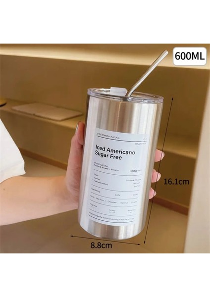 Taşınabilir 600ML Termos Kupası 304 Paslanmaz Çelik Kahve Kupası Termal Sızıntı Dötül Yalıtımlı Su Şişesi Saman Yalıtımlı Şişe Içki Kazanımı: 600ML/RENK: Gri (Yurt Dışından)