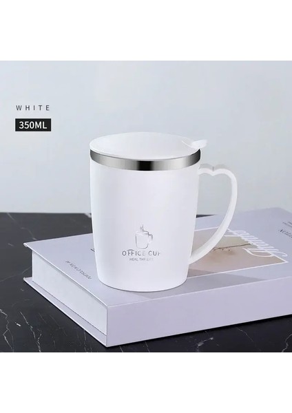 350ML Vakum Kupası Taşınabilir Kupa Yalıtımlı Kupa Açık Hava Dış Havada Yalıtımlı Kupa Sap ve Kapak Kapasiteli Çift Duvar Paslanmaz Çelik Kahve Kupası: 350ML/RENK: Beyaz (Yurt Dışından)