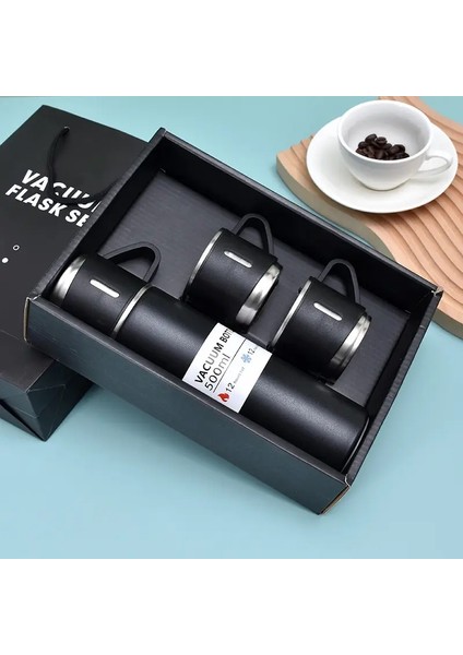 500ML Paslanmaz Çelik Vakum Şişesi Hediye Seti Ofis Iş Tarzı Termos Şişesi Açık Sıcak Su Termal Yalıtım Çift Cupcapacity: 500ML/RENK: Siyah Hediye Kutusu (Yurt Dışından)