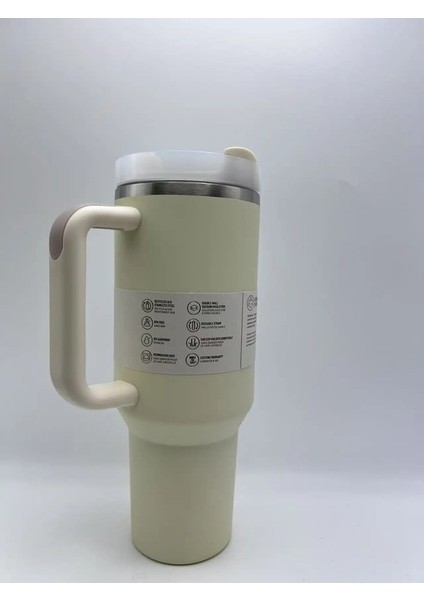 Sap ve Saman ile 40 Oz Dak | Seyahat Için Dak Tutucu | Yalıtımlı Paslanmaz Çelik Kupa | Bpa-Fared | Kapasite: 1000-1500ML/RENK: Sütlü Beyaz (Yurt Dışından)