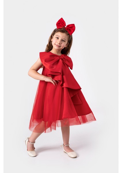 Kız Çocuk Abiye Elbise Büyük Fiyonk Detaylı Özel Gün Parti Elbisesi modelleri