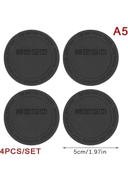 4pcs Yuvarlak Siyah Kauçuk Coaster Pad Kendi Kendine Yapışkan Fincan Alt Çıkartmaları Kaymaz Olmayan Anti-Scald Tumbler Fincan Koruyucu Pedler Renk: A5 (Yurt Dışından)