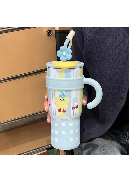 Kol Kapağı ile Büyük Kapasiteli Dak Sevimli Kedi Termos Fincan Paslanmaz Çelik Su Şişesi Açık Seyahat Kahve Kupası Hediye Kupası: 1200ML/RENK: A (Yurt Dışından)