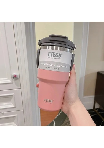 600ML Tyeso Kahve Kupası Paslanmaz Çelik Termos Şişe Taşınabilir Vakum Kupa Termos Yalıtımlı Araba Sütü Çay Su Şişesi Kapasite: 600ML/RENK: Pembe (Yurt Dışından)