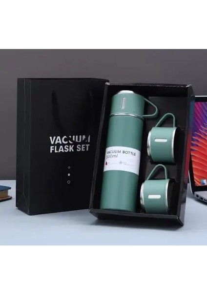 Bir Fincan Üç Kapak Termos Fincan Seti 304 Paslanmaz Çelik Saplı Kapak Hediye Kupası Erkek ve Kadın Taşınabilir Hediye Kutusu Set Kapasitesi: 401-500ML/RENK: Yeşil (Yurt Dışından)