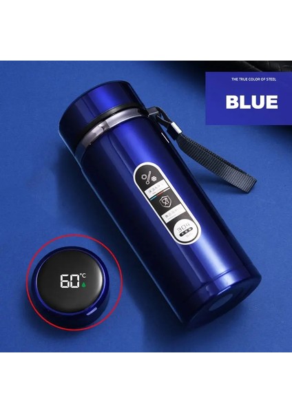 500ML-1 Litre Paslanmaz Çelik Termos Şişe LED Sıcaklık Ekran SUS304 Çay Su Şişesi Vakum Şişesi Taşınabilir Kur Kapasite: 500ML/RENK: Mavi (Yurt Dışından)