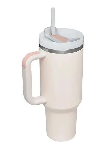 40 Oz H2.0, 304 Paslanmaz Çelik Vakum Yalıtımlı Tumbler Kapak Samanlı Soğuk Sıcak Termal Kahve Araç Kupası Kapasite: 1200ML/RENK: Gül Kuvars (Yurt Dışından)